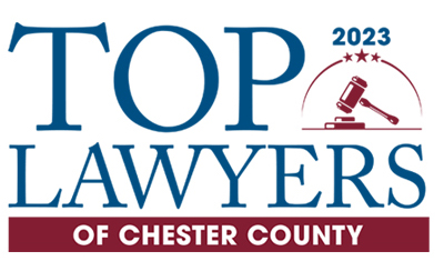 Top Lawyers of Chester County 2023 award badge, recognizing exceptional legal services by Tiffany A. Shoemaker, Esq. in Chester County for her outstanding service.